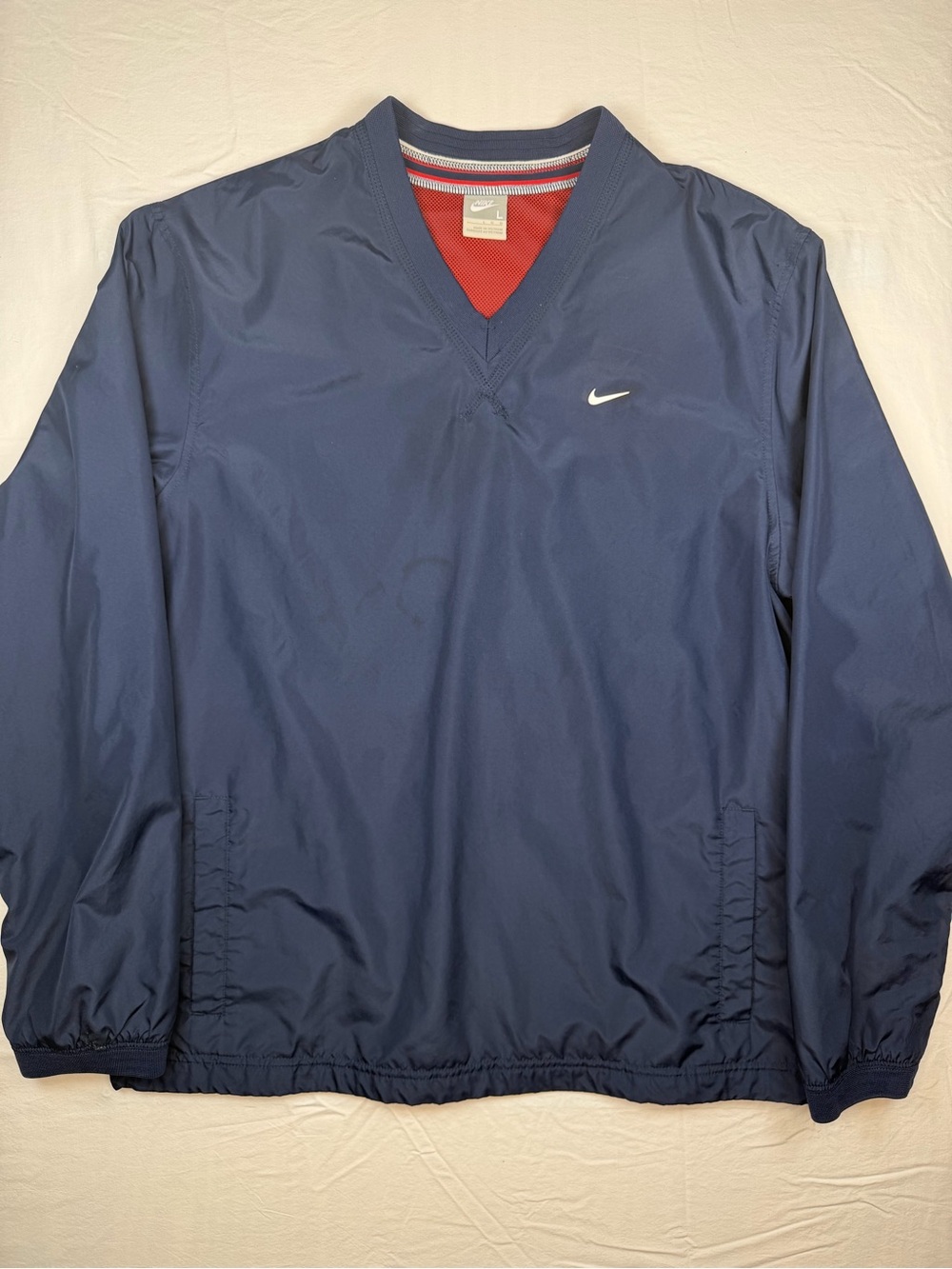 Nike Men’s Navy Blue Pullover Windbreaker with Red Liner